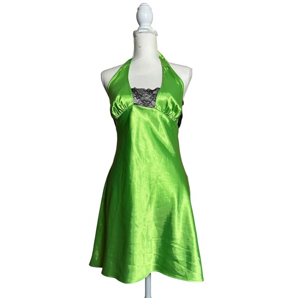 Frederick's of Hollywood Dresses & Skirts - Frederick's of Hollywood Green Halter Dress Black Lace Sexy Party